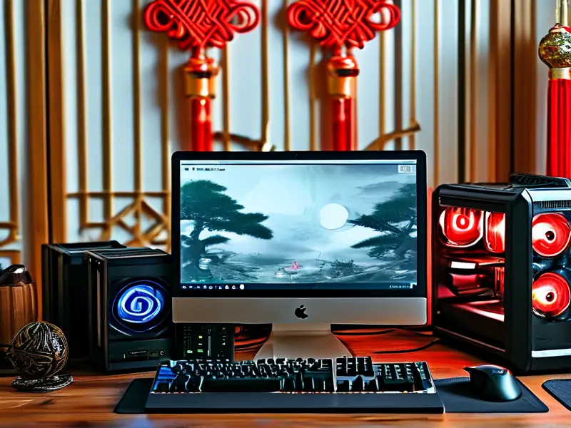 剑网三多开设备展示，包含电脑、手机和加速器，屏幕显示游戏界面_1