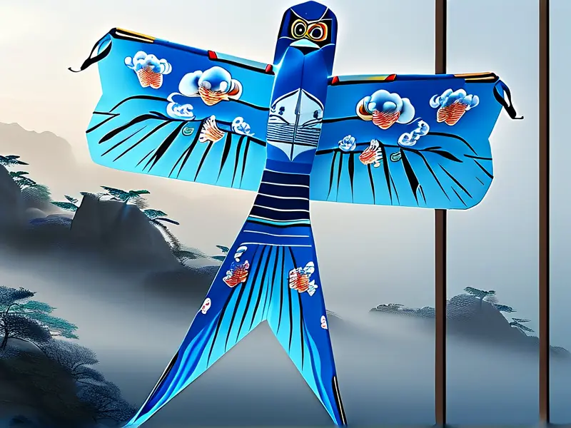 绘有云朵和手机图案的中国传统风筝在蓝色天空中飞翔，寓意云手机多开加速器的优化效果。_1