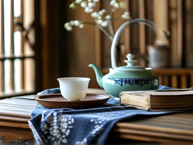 古风书桌与茶具线装书_1